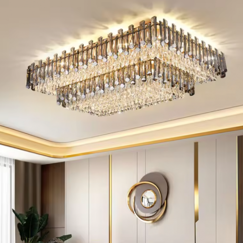 Popular Modern Crystal Ceiling Luxury Chandelier Smoky Gray Crystal Ceiling Lamp