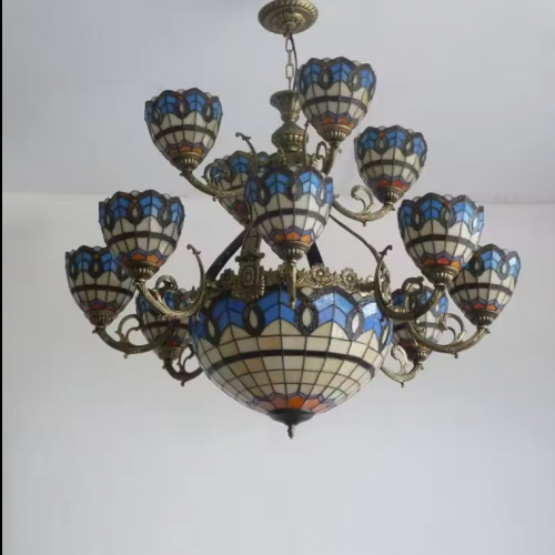 Stained Glass Custom Ceiling pendant Lamp Mediterranean style blue luxury chandelier