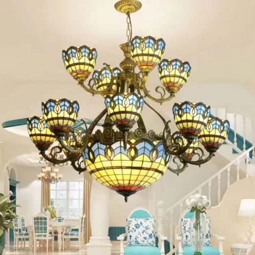 Tiffany Style Pendant Stained Glass Home Villa hotel Chandelier Handcrafted Art Lights Lamp